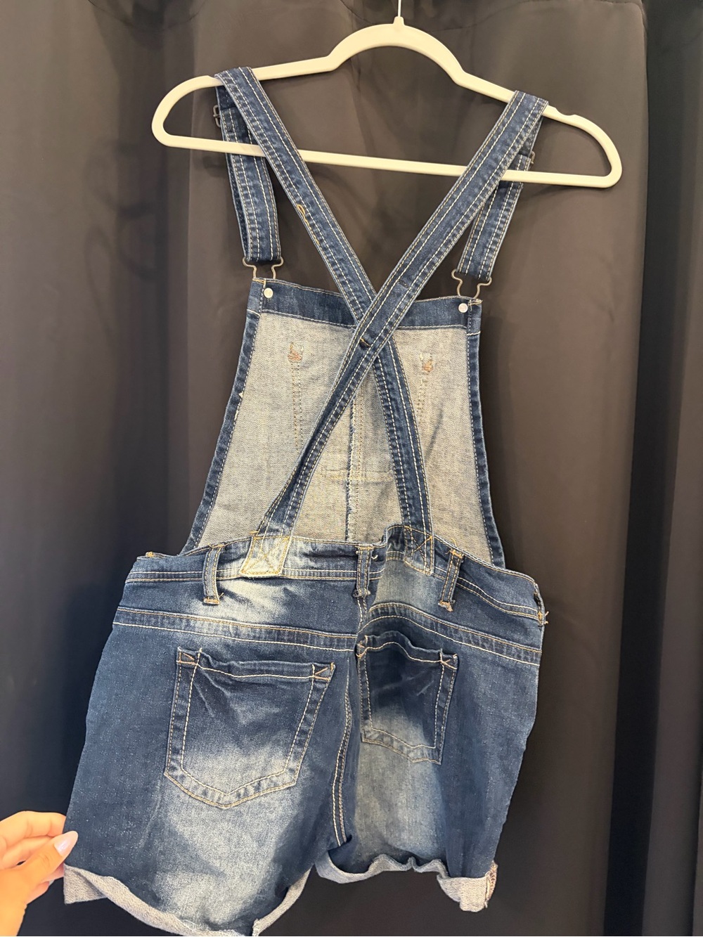 Wallflower Blue Denim Rolled Cuff Short Overalls - Picture 2 of 5